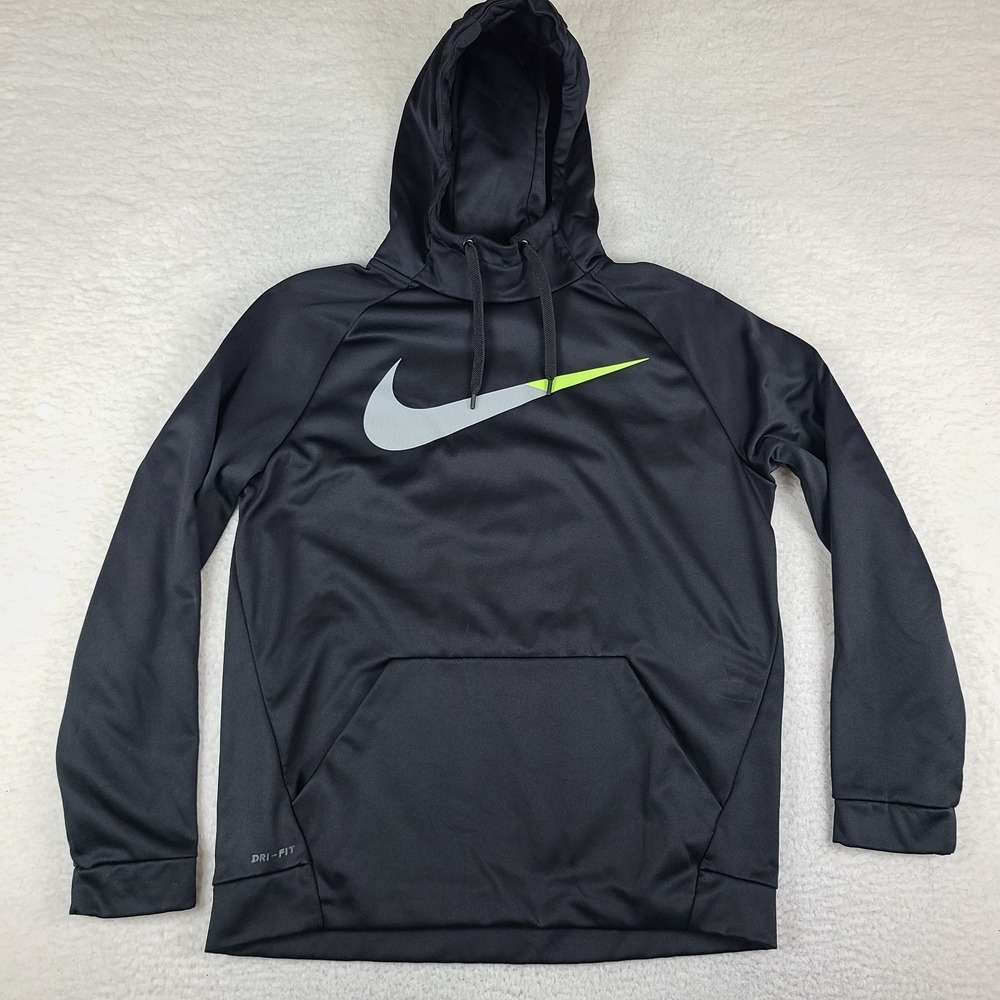 Nike‎ Hoodie Mens Large Black Dri Fit Center Swoosh Activewear * 844637-010